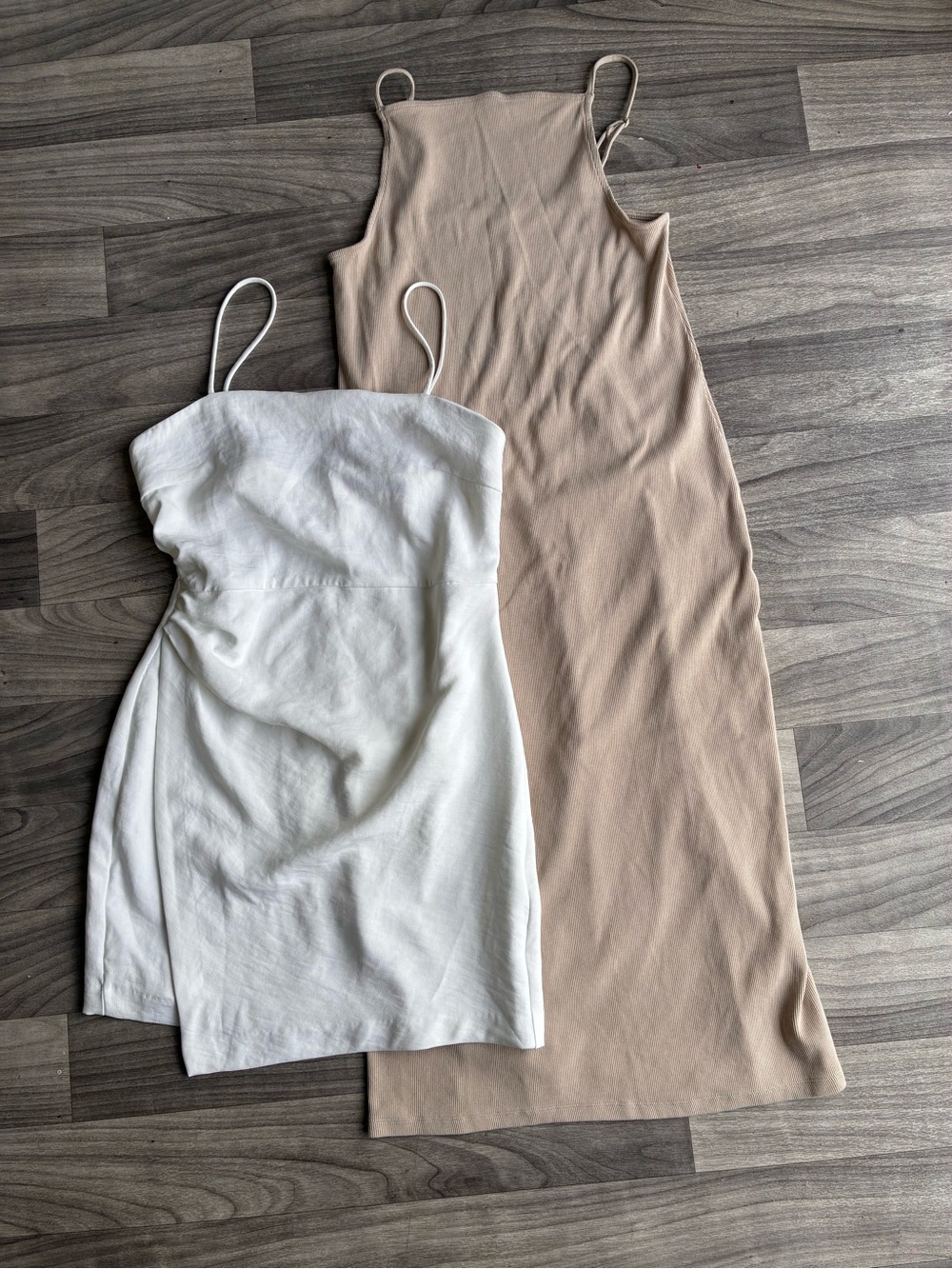 Zara & ON Bundle |Beige Midi Slip Dress with White Spaghetti-Strap Mini
